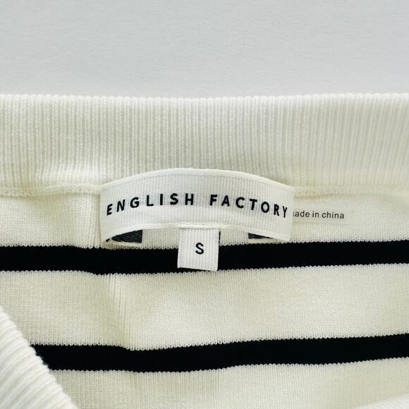 English Factory Women's Striped Tube Top Rosette Flower Size Small Cream Black - Picture 4 of 7